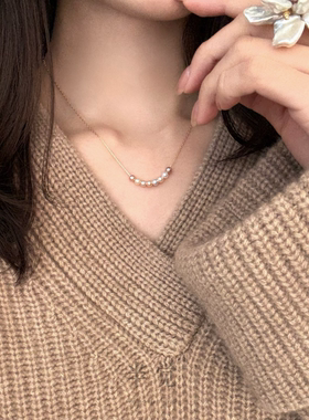 半觉极光糖果定制镀18k厚金百搭时尚通勤微笑珍珠项链 礼物可开票