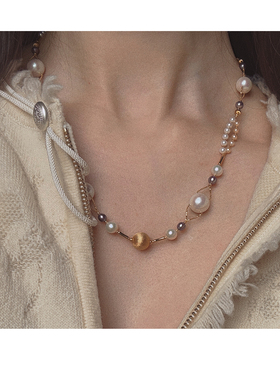 半觉【慢时光】新中式紫珠金珠设计款珍珠满天星编织项链