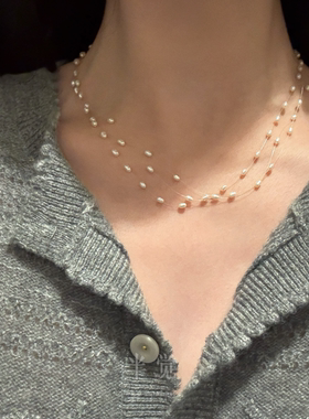 半觉迷你极光keshi鱼线三层超闪亮满天星极简珍珠项链礼物可开票