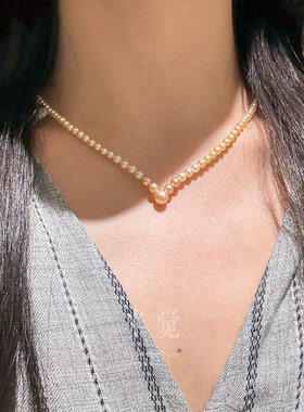 半觉女王的权利顶配极光金奶宝v字高端经典百搭设计925银珍珠项链