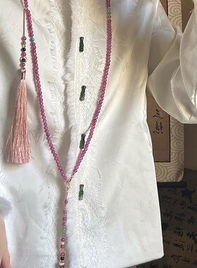 极速新中式国风檀木串珠项t链秋冬紫色琉璃珠斜挎链古风旗袍毛衣