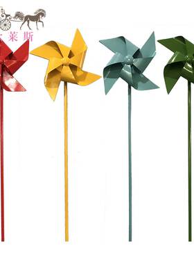 新品铁艺雕塑金属会转风车户外摆件D花园公园商场上广场造型布置