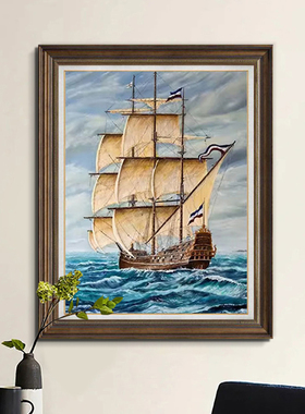 一帆风顺客厅装饰画大海帆船风景挂画走廊玄关竖版壁画