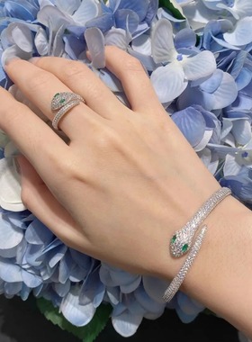 异域绿眼蛇形开口轻奢手镯时尚