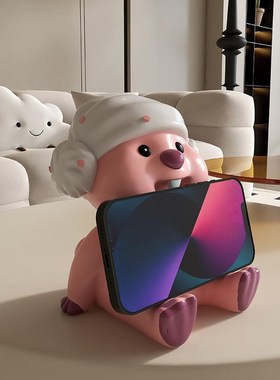 2024新款可爱海狸支撑手机支架客厅桌面通用多功能便携装饰小摆件