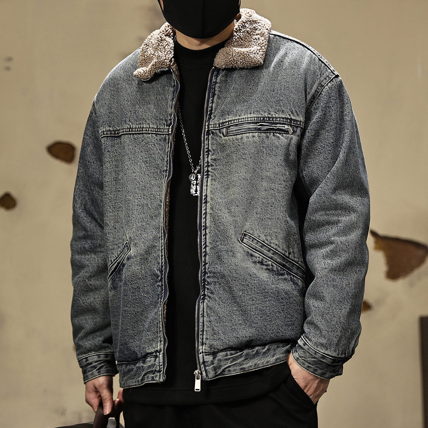 美式羊羔绒牛仔棉衣外套男冬季复古做旧加绒加厚宽松棉服工装夹克,淘宝优惠券,粉丝福利购,淘宝优惠卷