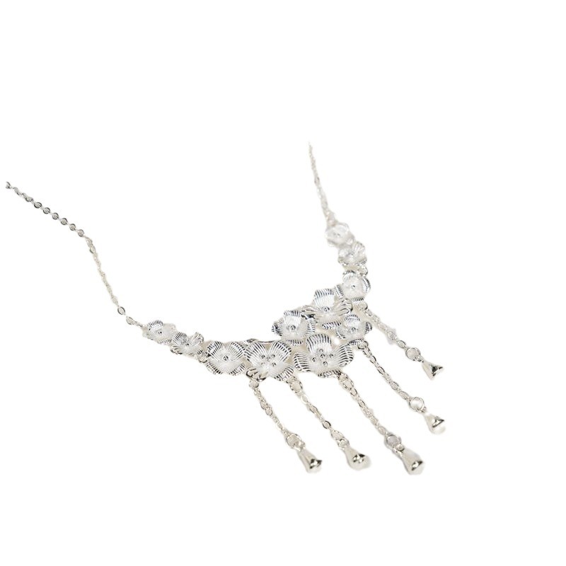 足银990花团锦簇项链手工精致高级流苏梅花女三生花锁骨链爆款