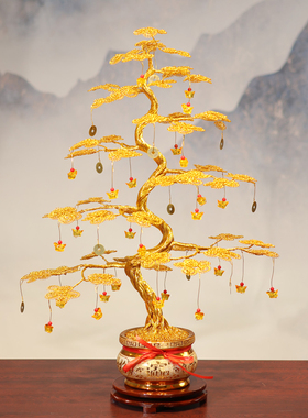 摇钱树手工编织铝线发财t树摆件工艺品电视柜装饰品店铺开业招财