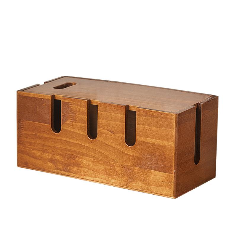实木理线盒集线器桌面数据线排插电源线整理收纳盒路由器放置架 - 图3
