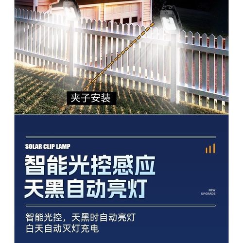 超亮太阳能夹子灯户外壁灯自动感应灯庭院家用照明免打孔防水路灯 - 图2