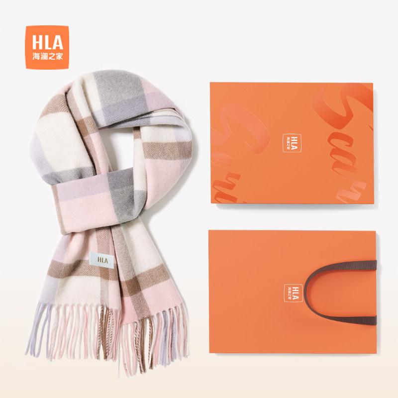 海澜之家绵羊毛围巾女士新款秋冬保暖户外骑行防寒围脖格子流苏潮,淘宝优惠券,粉丝福利购,淘宝优惠卷