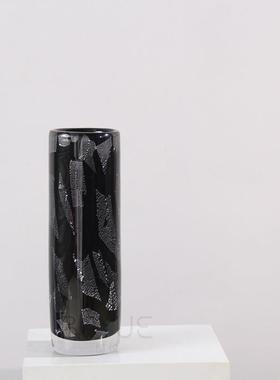 新中式简约风黑色银箔琉璃花瓶售楼处样板间玄关吧台茶室软装饰品