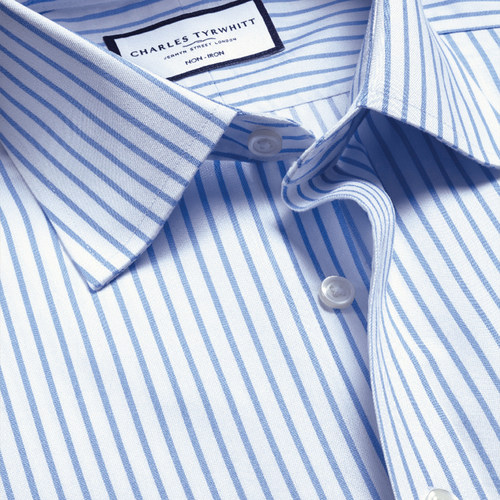 CHARLES TYRWHITT修身版型矢车菊蓝条纹免烫正装男士商务衬衫长袖 - 图2