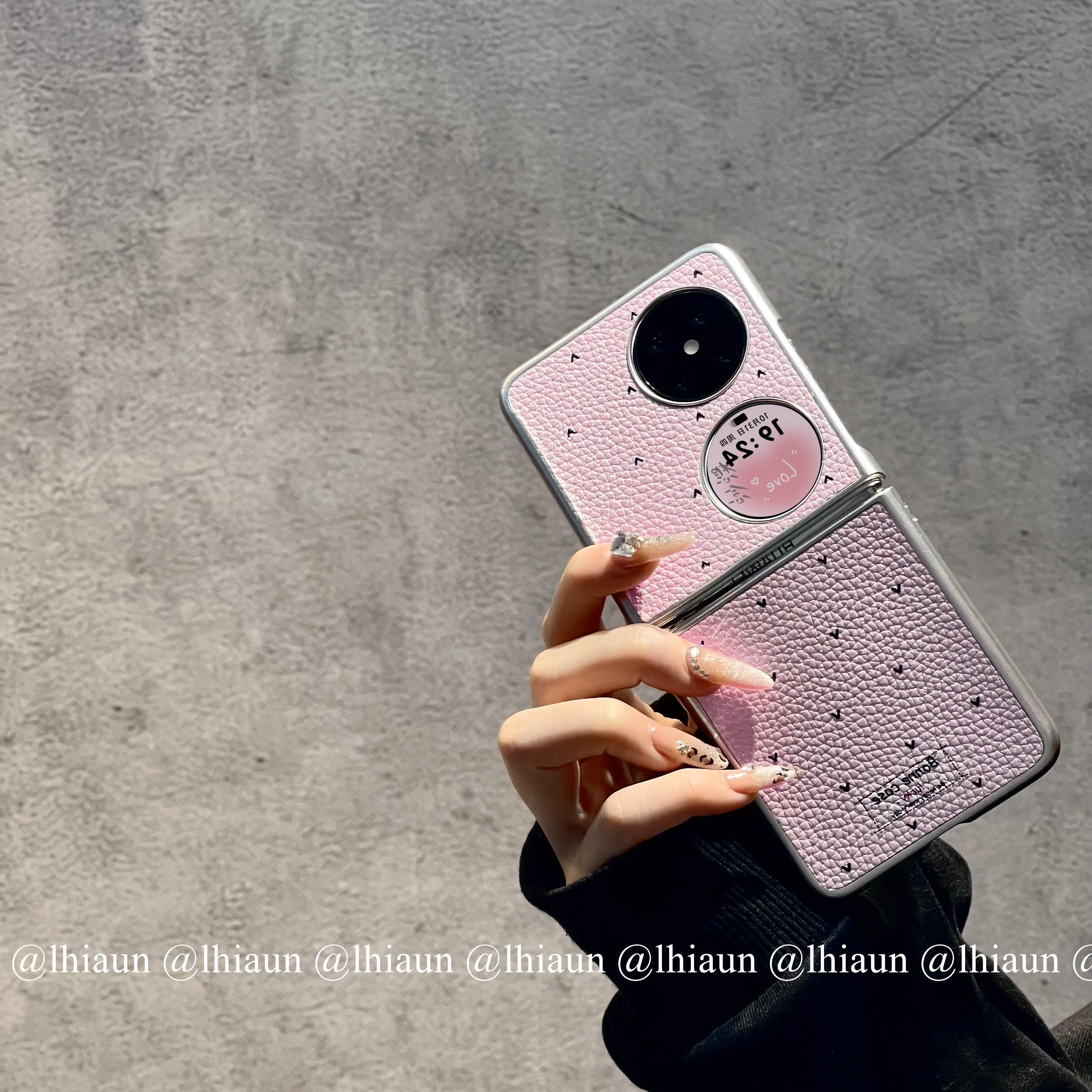 lhiaun ins爱心适用三星zflip7折叠屏purax手机壳荣耀vflip2/n3flip小米mixflip2保护套novaflip皮纹pocket2 - 图1