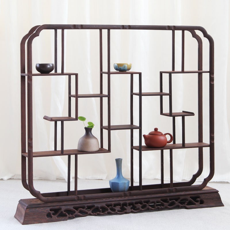 红木鸡翅木小博古架紫砂壶茶壶架子仿古中式多宝阁实木摆件展示架 - 图0