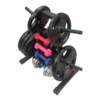 Barbell plate hanger with large and small holes for storage