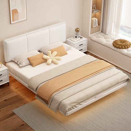 铁艺床悬浮床架钢架现代简约不锈钢床加粗加厚碳素钢洞洞板双人床 - 图2