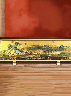 金雕千里江山图桌面摆件镜框画