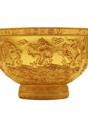 龙纹金碗摆件家用工艺品国泰民安