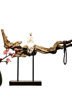 新中式风化木根艺根雕佛像禅意摆件创意样板房茶室客厅家居装饰品