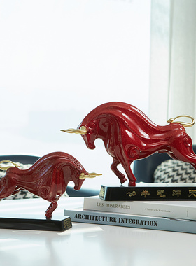 牛气冲天牛摆件 旺市牛 客厅酒柜电视柜玄关家居生肖牛年软装饰品