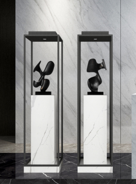 大理石落地石墩摆台商场酒店大堂大型带灯展示架样板房雕塑摆件