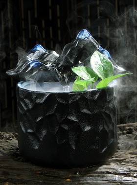 家居客厅流水雾化加湿器办公室桌面摆件陶瓷喷泉创T意乔迁开业礼