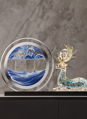 客厅招财鹿流沙画摆件高r级感酒柜办公室桌面创意解压沙漏家居装