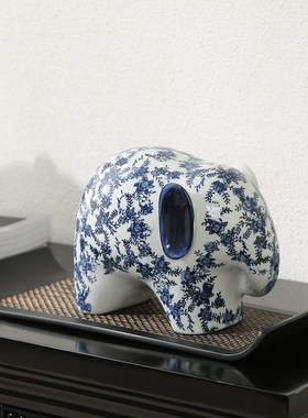 青花瓷吉祥大象高温陶瓷手工装饰摆件客厅桌面玄关电视柜乔迁送礼