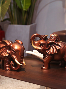 铜欣祥纯铜大象摆件一对大号新中式家居装饰品客厅办公室礼品摆件