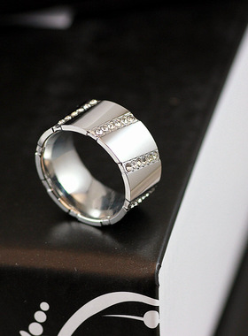 镶钻戒指男女夸张日韩潮人中指环宽简约饰品N学生食指时尚个性气