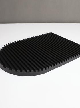 新中式几何树脂条纹托盘样板房办公室酒店玄关客厅简约装饰品摆件