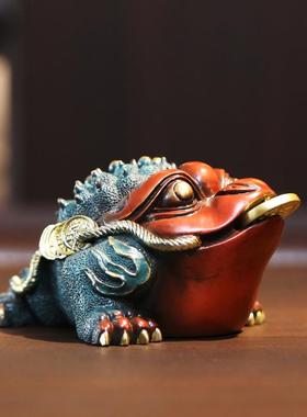 彩铜金蟾摆件办公室家居室内桌面蟾蜍工艺礼品铜金蟾小摆设
