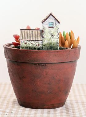 创意多肉植物树脂花盆复古房子花园盆栽乔迁新居绿植盆栽装饰礼品