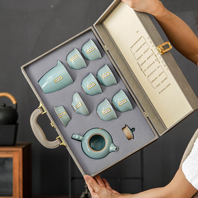 汝窑开片功夫茶具套装商务礼品整套礼盒办公会客泡茶壶送客户 - 图1