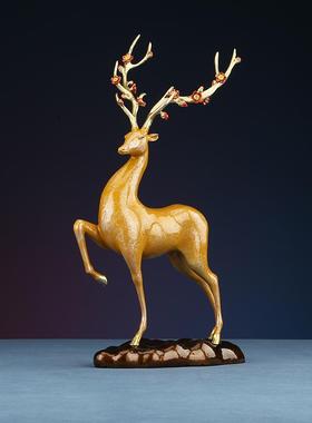 黄铜摆件《啸啸桃花鹿》家居饰品 铜工艺品鹿客厅桌面礼品