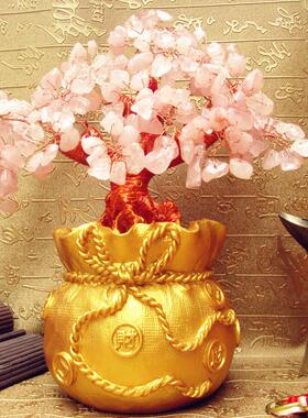 黄水晶发财摇钱树家居客厅玄关酒柜装饰工艺品开业礼品招财小摆件