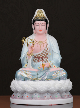 观音菩萨佛像家用款供奉树脂大慈大悲南海观世音像娑婆三圣全堂佛