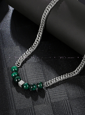DH7绿虎眼石钛钢项链男士女款