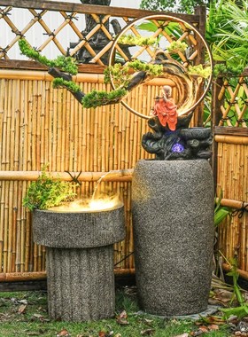 极速日式禅意石磨田园流水喷泉玄关庭院阳台会所R餐厅景观鱼池装