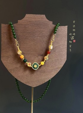 极速新中式长款绿色串珠项链女复古国风天然石毛衣链W古风汉服旗