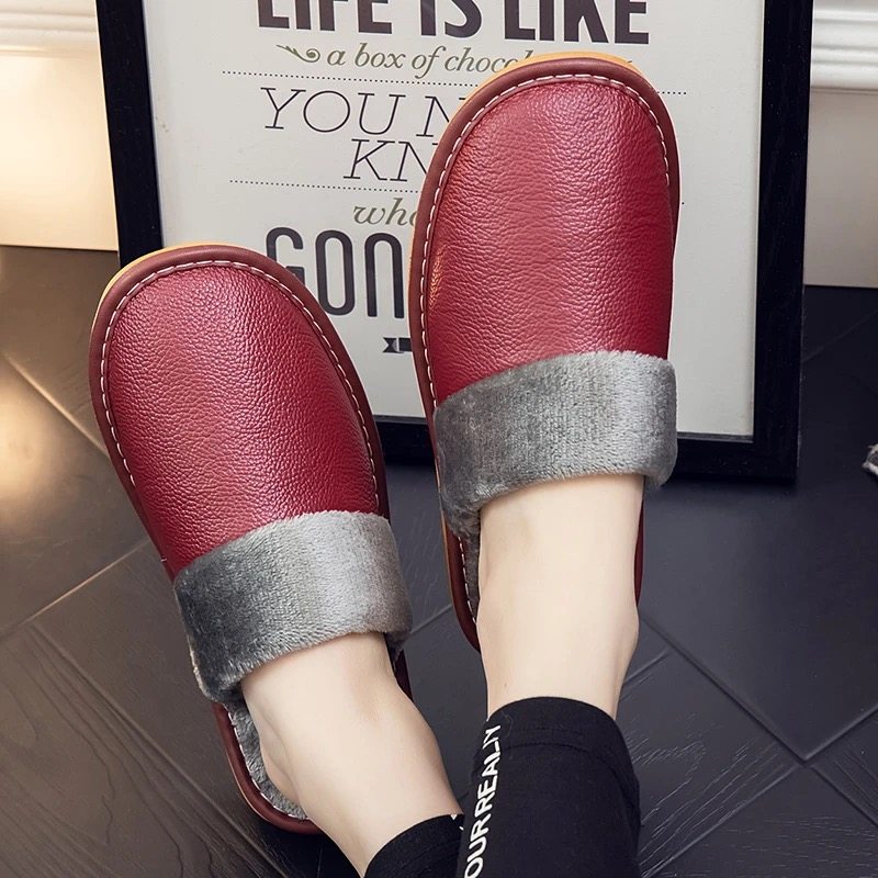 海宁真皮保暖居家棉拖鞋秋冬男女室内防滑软底静音透气家用皮拖鞋,淘宝优惠券,粉丝福利购,淘宝优惠卷