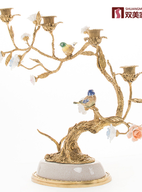 双美家居客厅摆件欧式玄关摆件烛台茶几装饰浪漫烛台陶瓷配铜