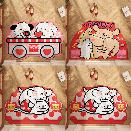 结婚婚房布置地垫入户门垫卡通进门喜字地毯红色喜庆门口防滑脚垫 - 图0