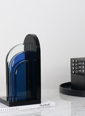 现代极简轻奢家居创意水晶书档软装饰品样板房间书房桌面书靠摆件