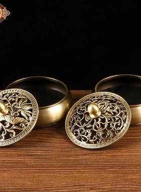 宏达 黄铜金莲平底香炉 中式家居龙凤香炉礼品摆件