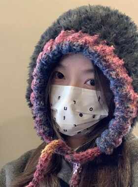 大头围毛绒针织帽子女2023新款秋冬加厚保暖毛线帽显脸小白色