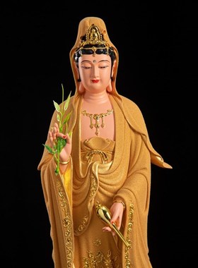 观音佛像观音菩萨家用供奉摆件树脂南海观世音站观音西方三圣观音
