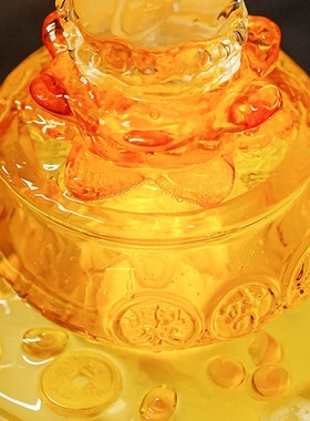 小型开业乔迁送礼风水轮流水器生财聚宝盆家居客S厅前台玻璃品摆