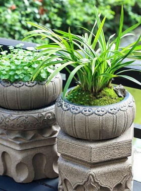 户外花园庭院摆件人造石墩凳子别墅阳台门口布置小花盆装饰品底座